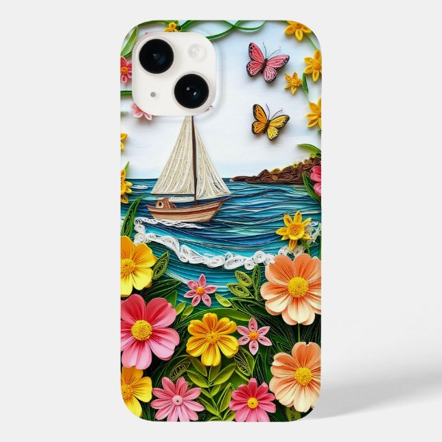 Cena da Natureza com Barco à Vela Quilled (Verso)