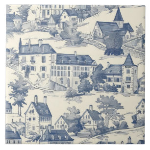 Cena da Vila Elegante de Toile Azul de Jouy