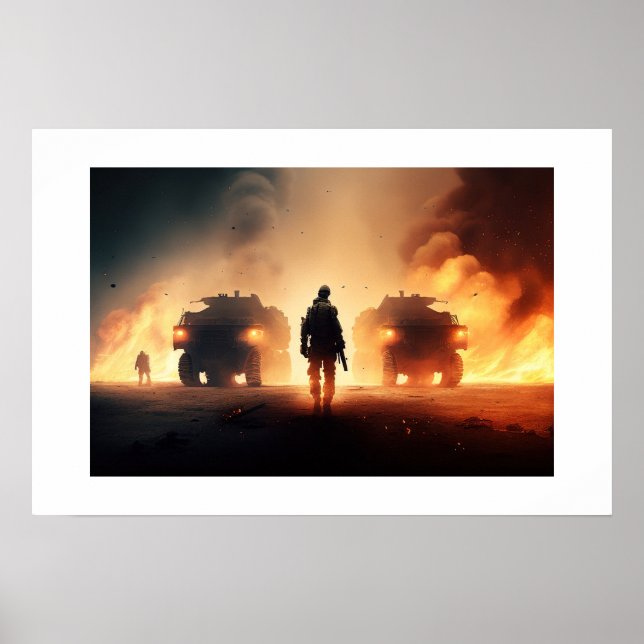 Cena de Ação Militar de poster Art (Frente)