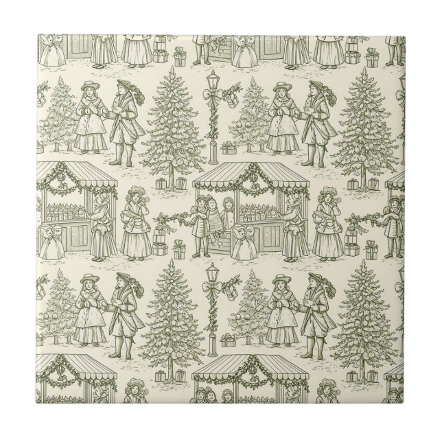 Cena de Aldeia de Natal Vintage Toile Verde (Frente)