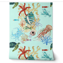 Cena de Aquarela Oceânica Tartaruga Caranguejo Sta