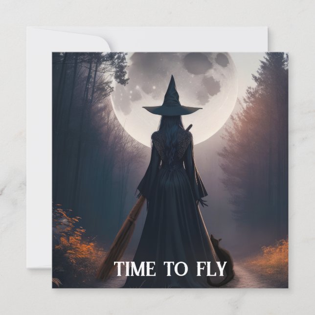 Cena de Bruxa de Outono com Carta de Gato Preto so (Frente)