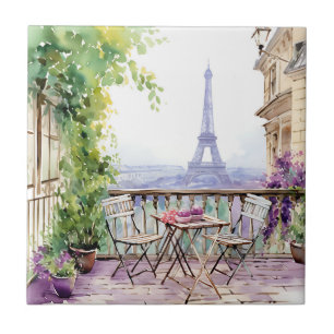 Cena de Café da Torre Eiffel em Aquarela em Paris