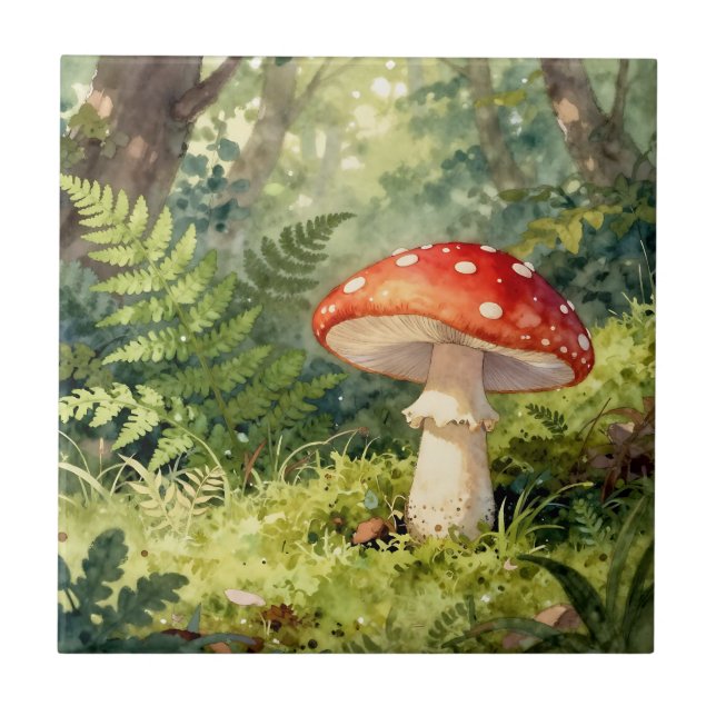 Cena de Floresta em Aquarela com Cogumelo Fly Agar (Frente)