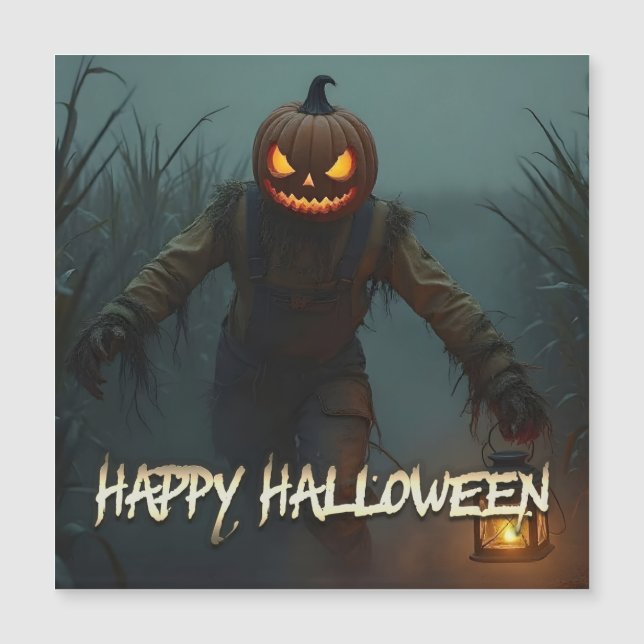 Cena de Halloween com Cabeça de Abóbora Assustador (Frente)