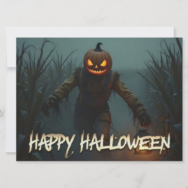 Cena de Halloween com Cabeça de Abóbora Assustador (Frente)