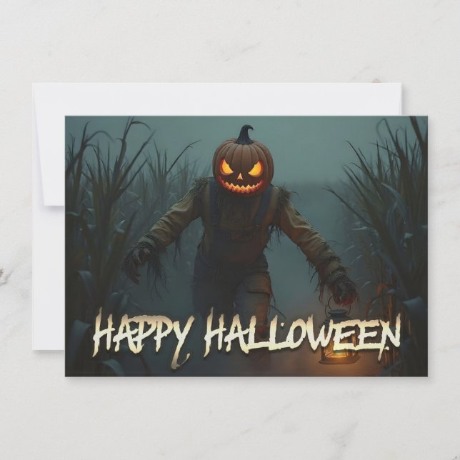 Cena de Halloween com Cabeça de Abóbora Assustador (Frente)
