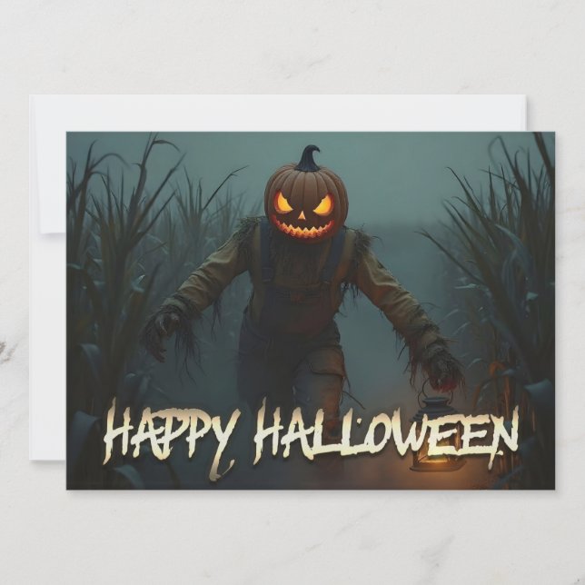 Cena de Halloween com Cabeça de Abóbora Assustador (Frente)