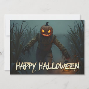 Cena de Halloween com Cabeça de Abóbora Assustador
