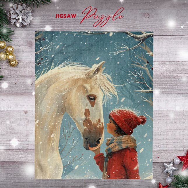 Cena de inverno Belo Cavalo e Quebra-cabeça (Winter Scene Beautiful Horse and Girl Puzzle)