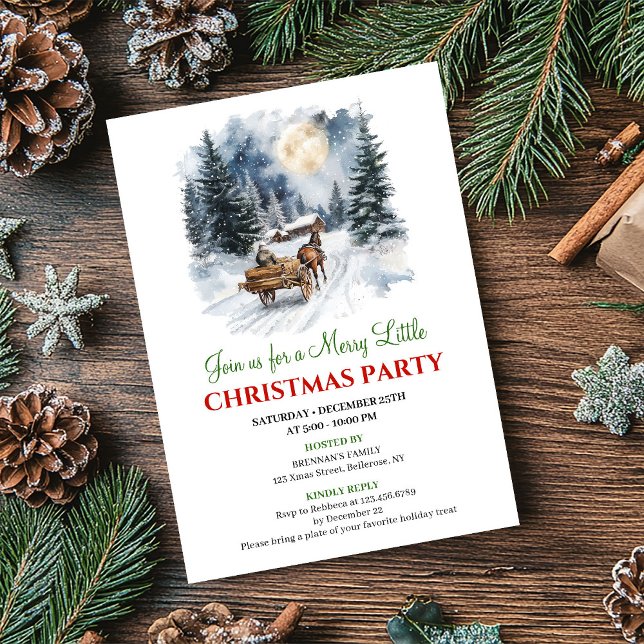 Cena de Inverno Caprichosa Convite de Natal em Aqu (Whimsical Winter Scene Watercolor Christmas Invite)