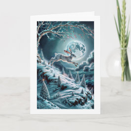 Cena de Inverno com Lebre Saltando em Cartão de Bo