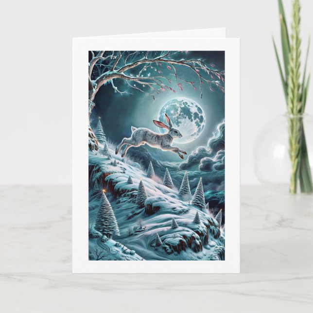 Cena de Inverno com Lebre Saltando em Cartão de Bo (Frente)