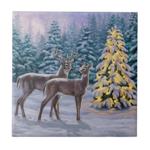 Cena de inverno de cervo e árvore de Natal