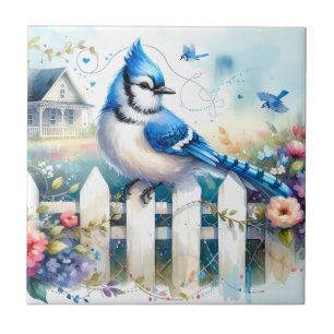 Cena de Jardim de Cottage com Cerca Azul Jay