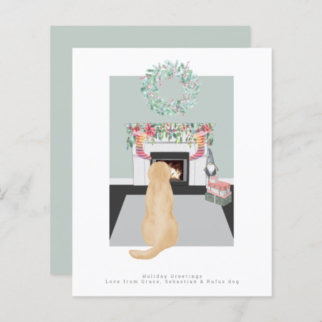 Cena de Lareira de Cão Amarelo de Natal (Frente/Verso)