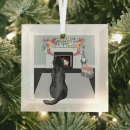 Cena de Lareira de Natal do Cão Negro Labrador