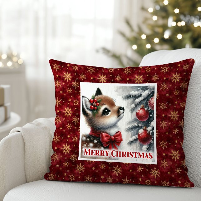 Cena de Natal alegre com almofada de Natal de cerv (Merry Christmas scene baby fawn Christmas pillow (50))