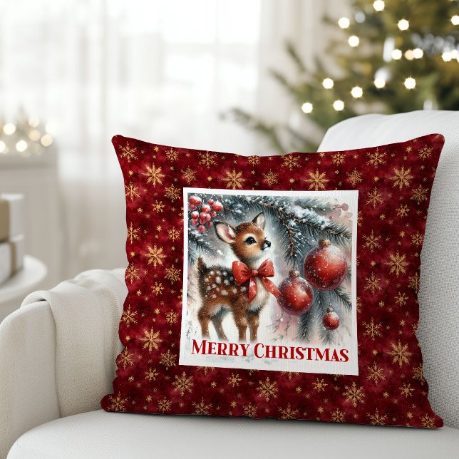 Cena de Natal calma, almofada de Natal com cervo b (Calm Christmas scene baby fawn Christmas pillow (50))