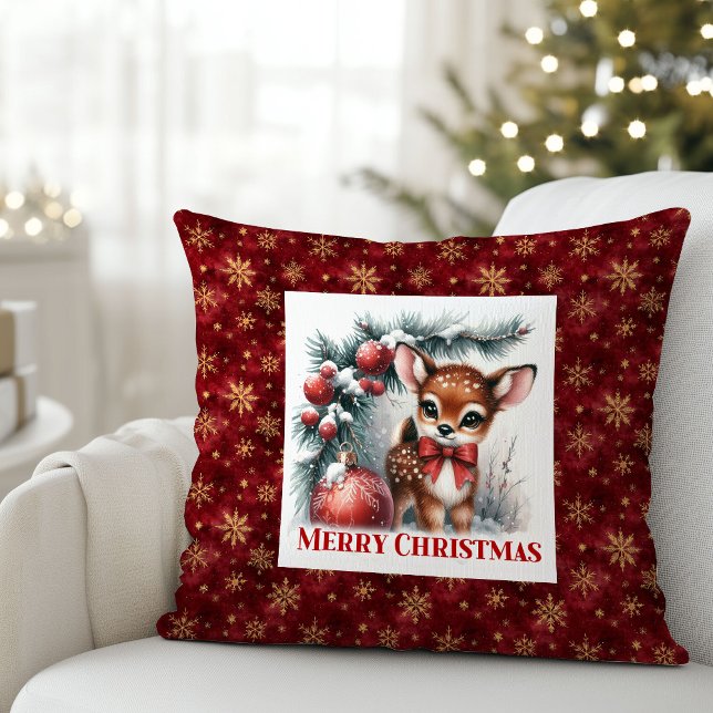 Cena de Natal gelado com almofada de Natal de cerv (Frosty Christmas scene baby fawn Christmas pillow (51))
