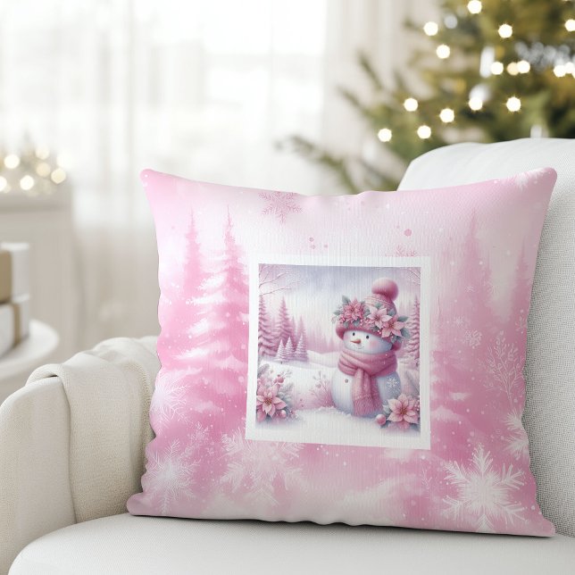 Cena de Natal Pinkmas Fofa com Almofada de Boneco  (Cute Pinkmas Christmas Scene Snowman Pillow Gift)