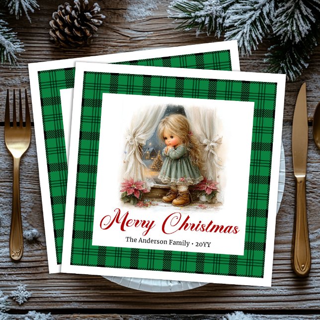 Cena de Natal Rústica Caprichosa Guardanapos Perso (Whimsical Rustic Christmas Scene Custom Napkins)