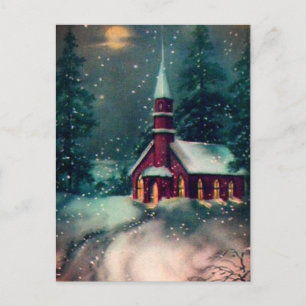 Cena de neve da igreja cartão postal de arte vinta