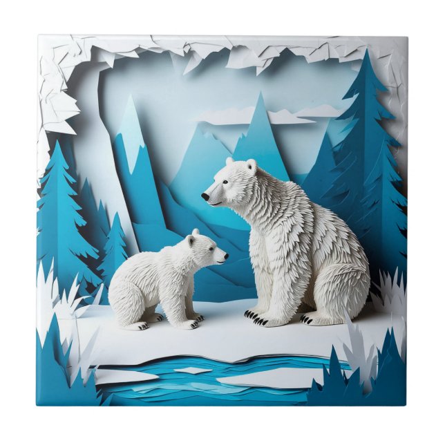 Cena de Papercraft de Ursos Polares na Floresta Ár (Frente)
