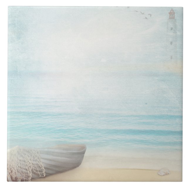 Cena de praia costeira com barco-arremesso de made (Frente)