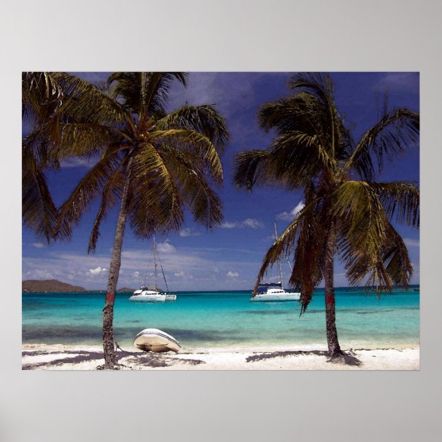 Cena de praia de carribean Poster Impressão (Frente)
