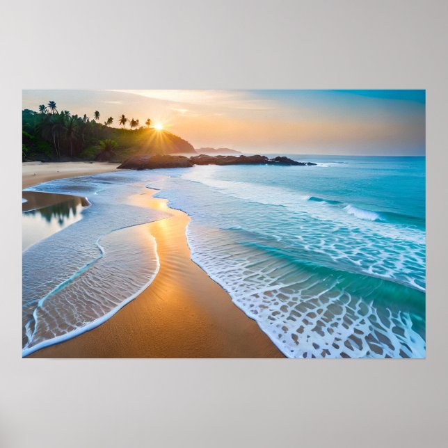 Cena de Praia do Oceano de poster Art (Frente)