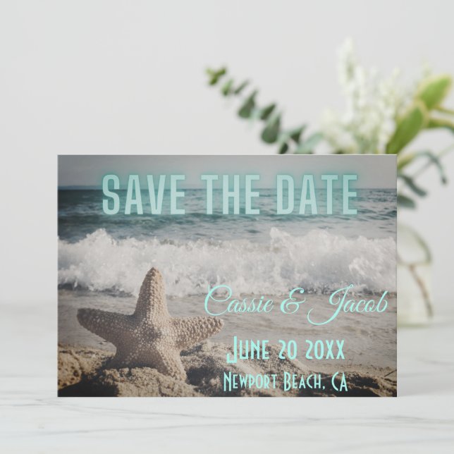 Cena de Praia Moderna Save the Date  (Em pé/Frente)