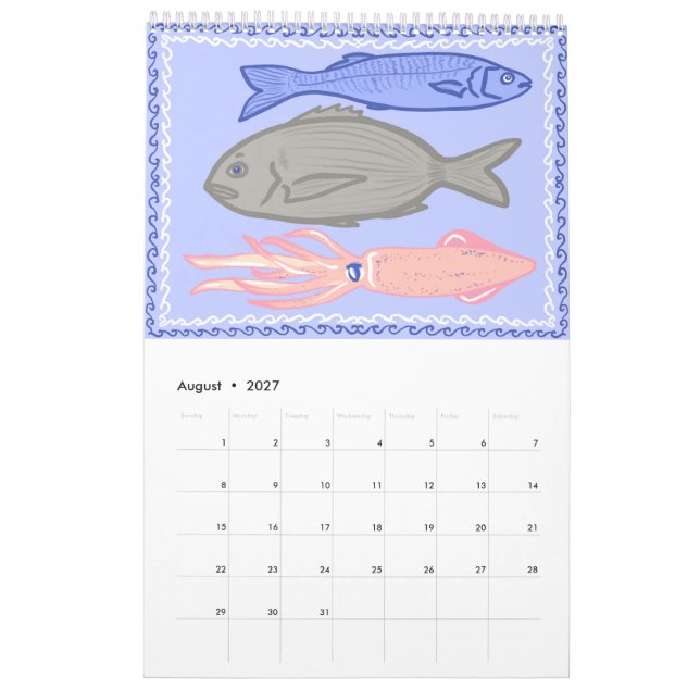 Cena de Verão Grego & Padrões Calendário de Cozinh (Ago 2027)