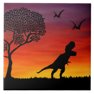 Cena do dinossauro do por do sol