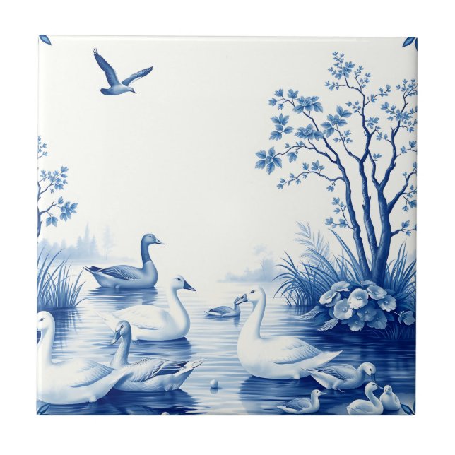 Cena do Lago dos Cisnes Blue Willow (Frente)