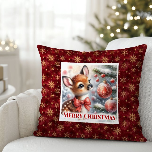 Cena festiva pura de bebê cervo almofada de Natal  (Pure festive scene baby fawn Christmas pillow (48))