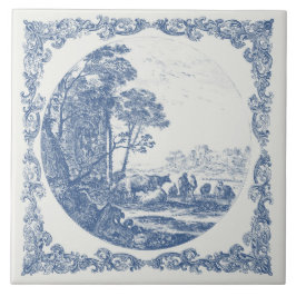 Cena Idílica da Vida Rural em Delft Azul Vintage