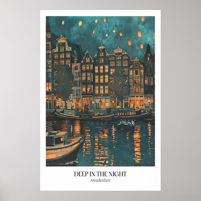 Cena Noturna de Amsterdã Impressão Artística Cena  (Frente)