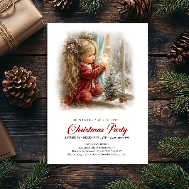 Cena Rústica de Natal Convite Estrela Dourada (Christmas Rustic Holiday Scene Gold Star Invite)