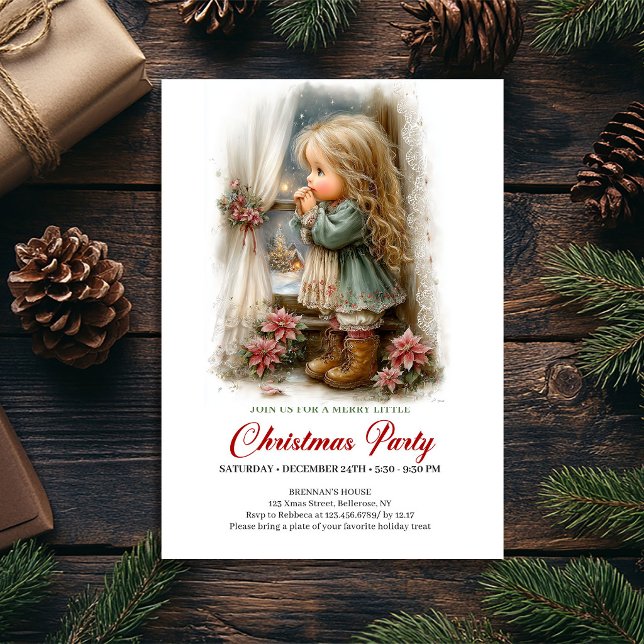 Cena Sonhadora de Férias Garota Convite Rústico de (Dreamy Holiday Scene Girl Rustic Christmas Invite

)
