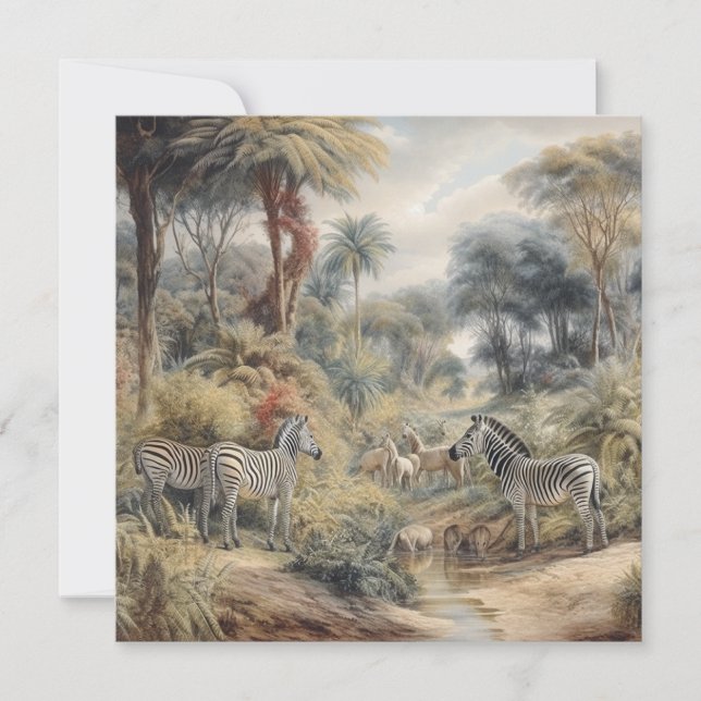 Cenário botânico de zebras e leões em oásis (Frente)