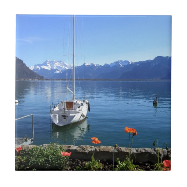 Cenário do lago geneva, Montreux, suiça (Frente)