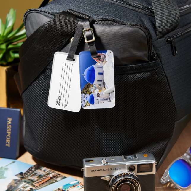 Cenário na Etiqueta de Bagagem de Oia (Frente e verso)