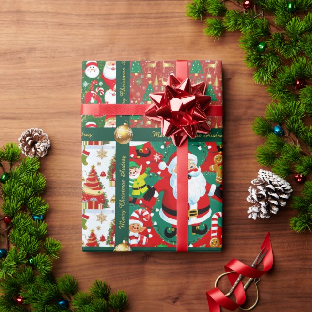Cenas de Natal Adoráveis Papel de Embrulho com Tex (Presente de Natal)