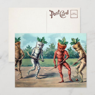 Cenouras Vitorianas Jogando Hóquei Cartão Postal 