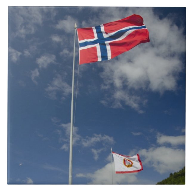 Centro porto histórico de Bergen com bandeiras (Frente)