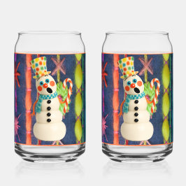 Ceramic Scarf Snowman Soda Glass