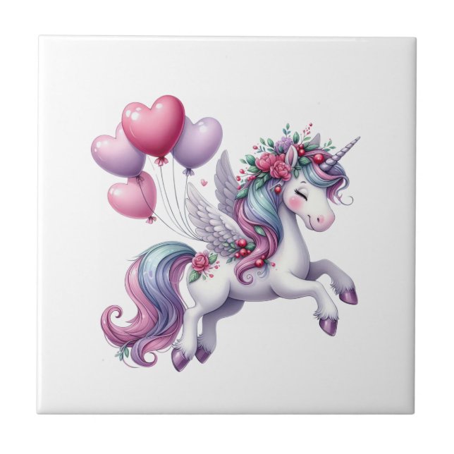 Ceramic Tile Floral Unicorn Flowers  (Frente)