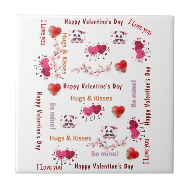 Ceramic Tile Happy Valentine's DayLove Red Hearts  (Frente)