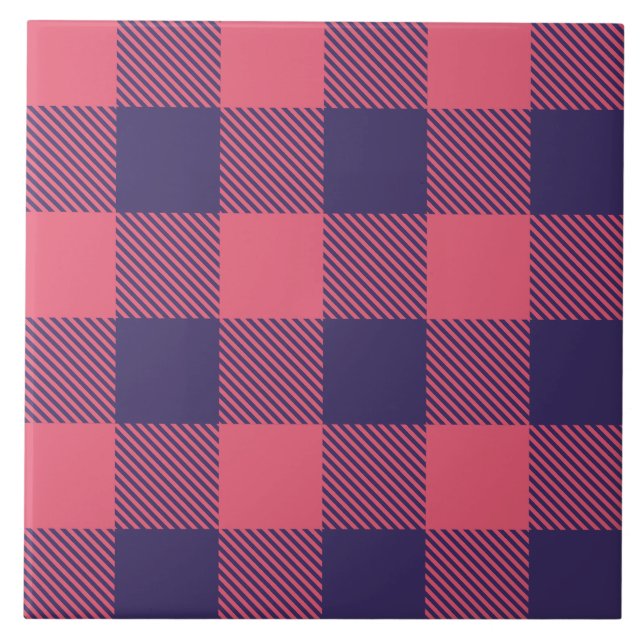 Ceramic Tile Hot Pink Magenta Indigo Buffalo Plaid (Frente)